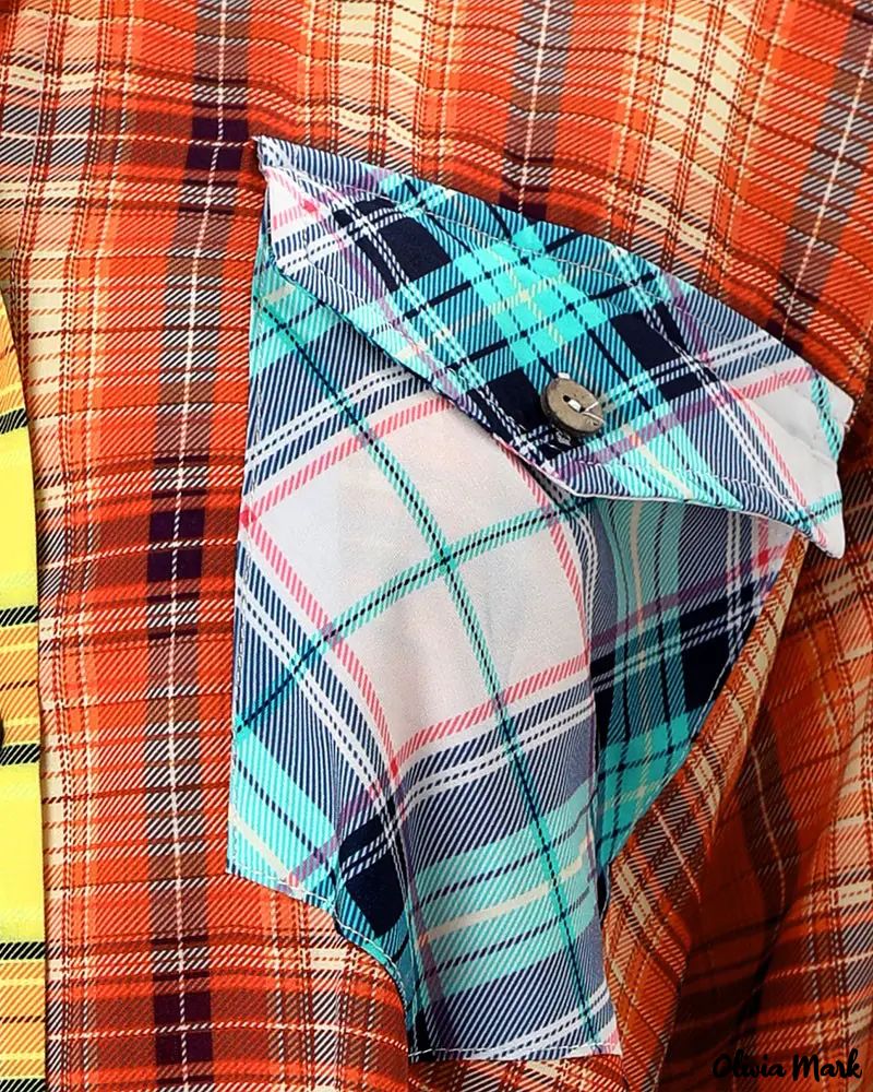 Deanwangkt - Color Block Plaid Button-Up Shirt - Deanwangkt