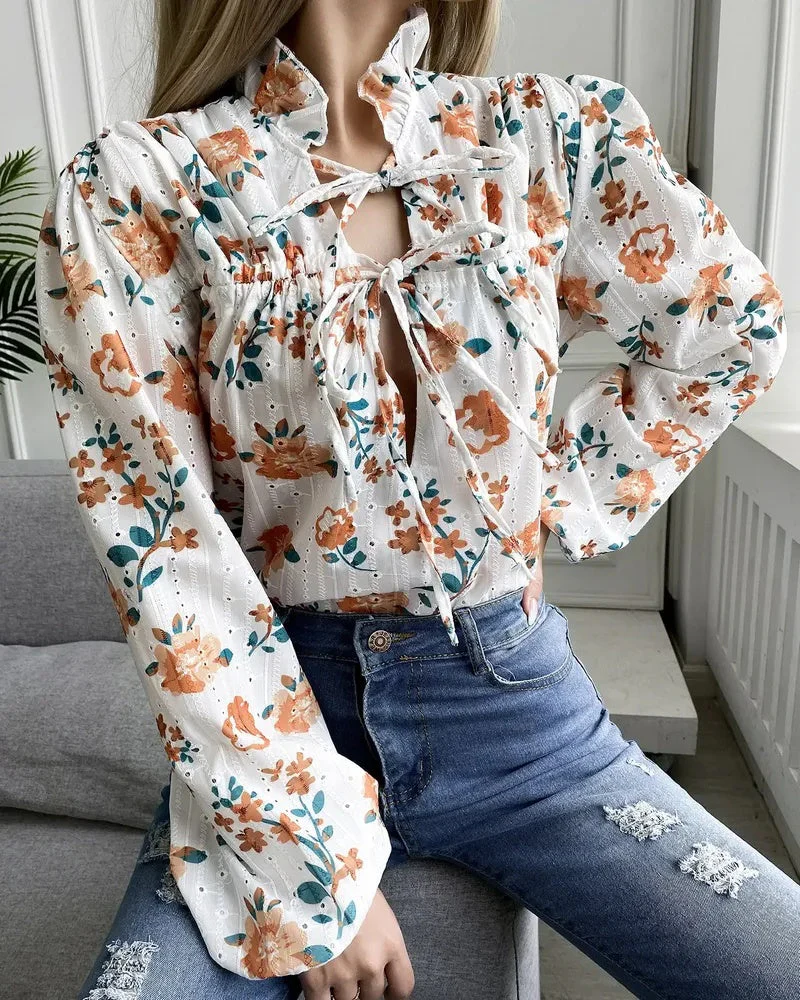 Deanwangkt - Ruched tie front blouse in floral print - Deanwangkt