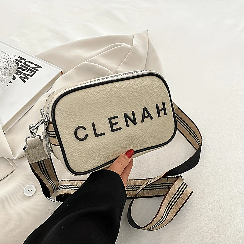 Letter Decor Crossbody Bag, Fashion Camera Shoulder Bag, Women's Leather Square Purse - Deanwangkt