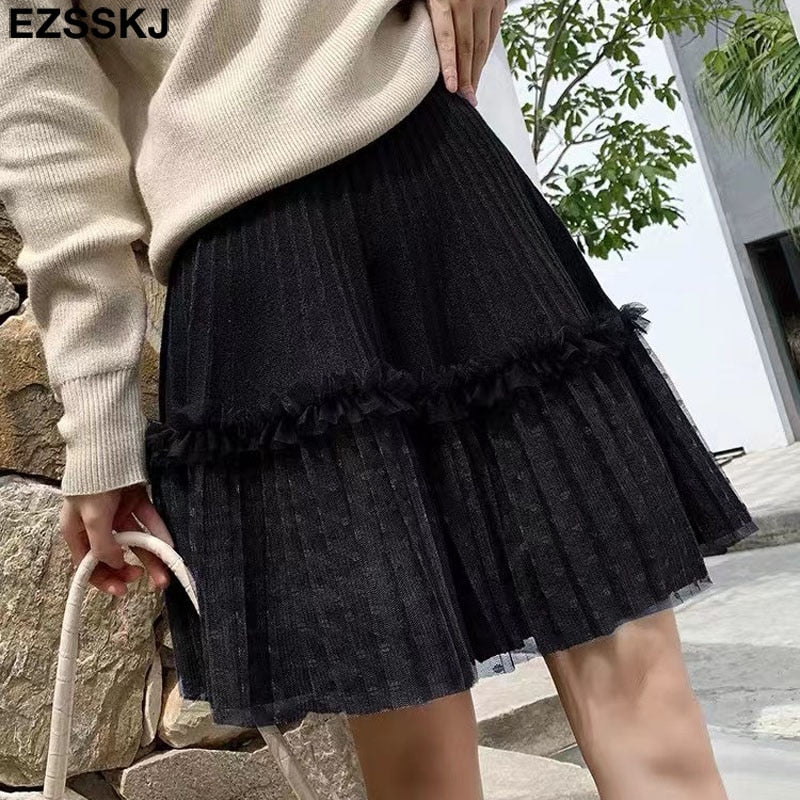 Christmas Gift Autumn winter short pleated skirt  for women mini sweater skirt short skirt a-line sun skirt new high-waist - Deanwangkt