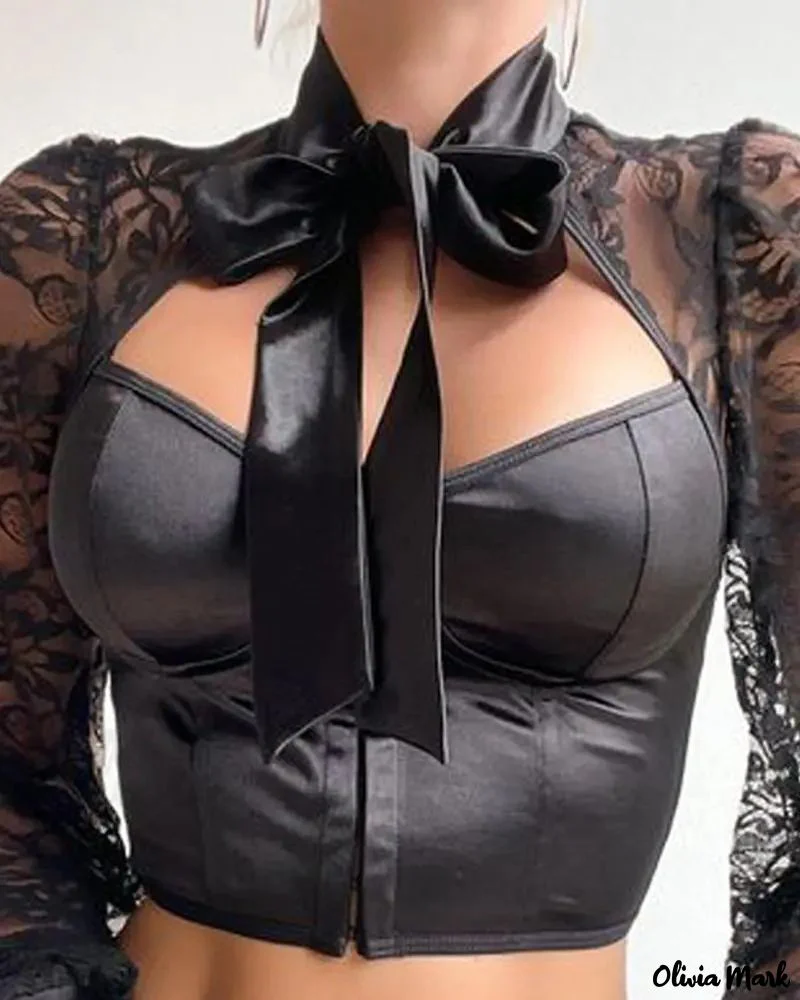 Deanwangkt - Contrast Lace Long Sleeve Cutout Crop Top - Deanwangkt