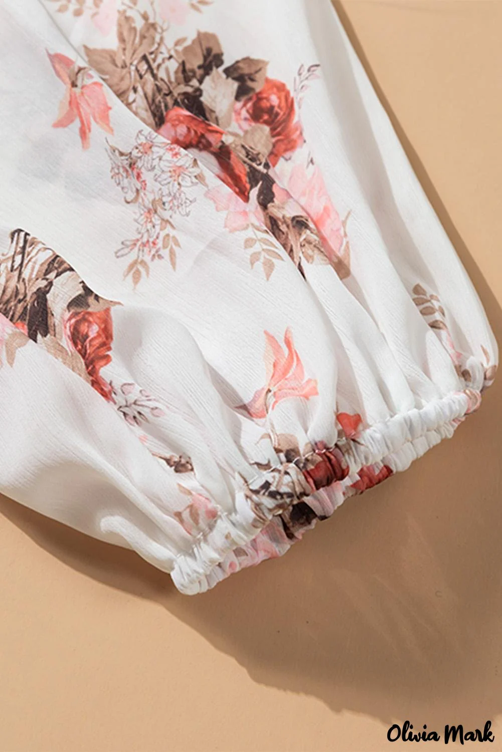 Deanwangkt - Beige Floral V-Neck Balloon Sleeve Twist Front Blouse - Deanwangkt