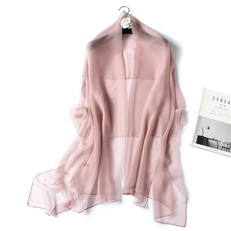 Christmas Gift Deanwangkt spring summer women silk scarf fashion solid long size beach stoles female foulard shawls neck wrap pure hijabs scarves - Deanwangkt
