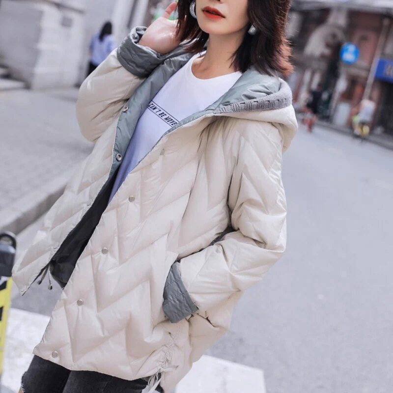 Black Friday Sales Winter Women Ultra Light Hooded 90% White Duck Down Short Parkas Casual Female Single Breasted Warm Coat Snow Outwear - Deanwangkt