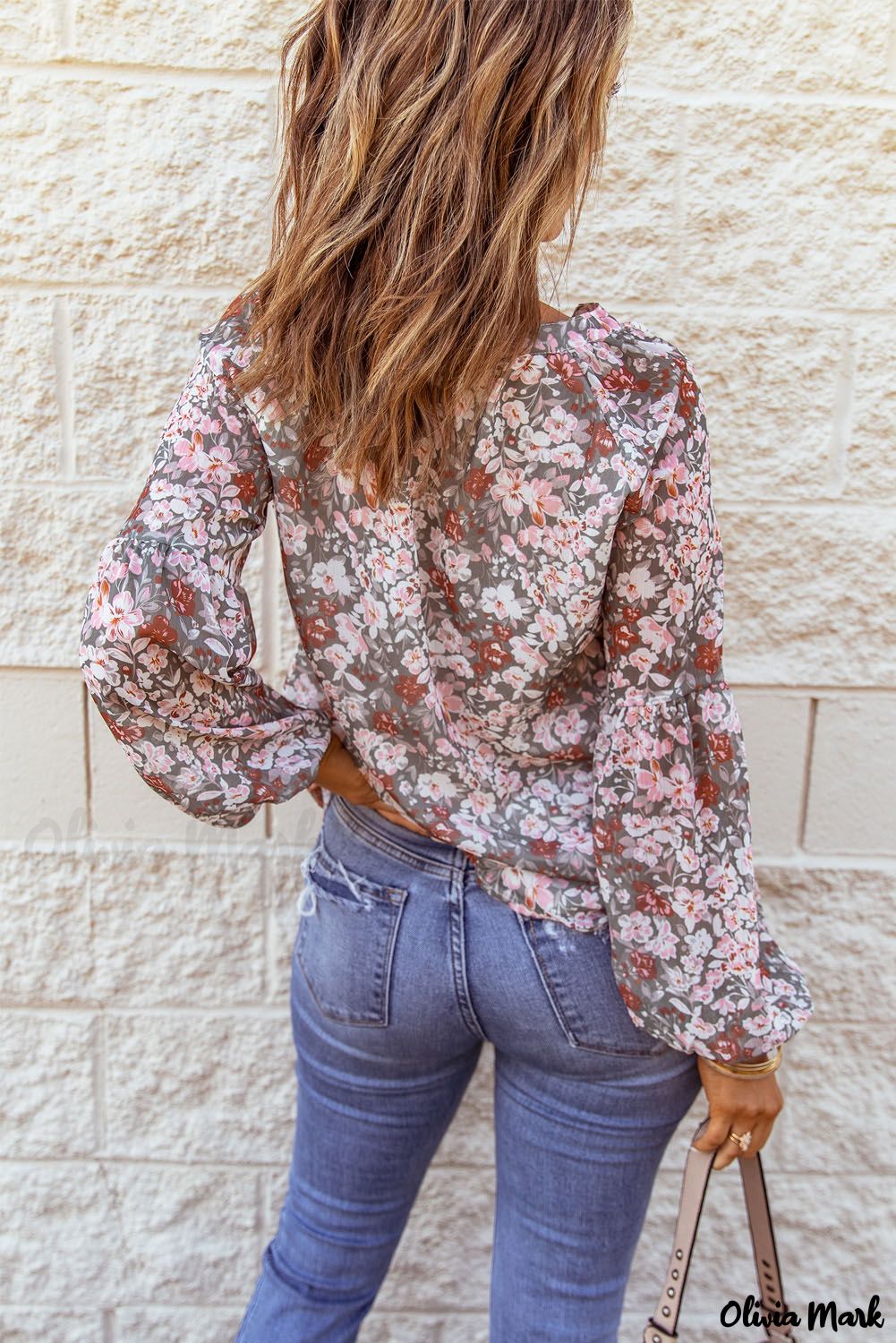 Deanwangkt - Multicolor Floral Print V-Neck Long Puff Sleeve Blouse - Deanwangkt