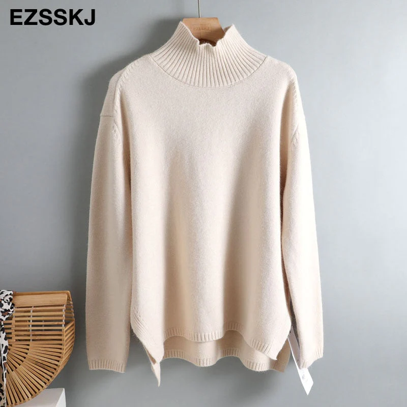 Christmas Gift Autumn Winter basic oversize thick Sweater pullovers Women Deanwangkt loose cashmere  turtleneck Sweater Pullover female Long Sleeve - Deanwangkt