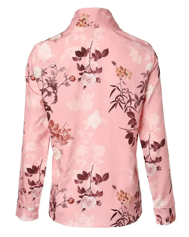 Deanwangkt - Floral Print Tie Neck Long Sleeve Top - Deanwangkt