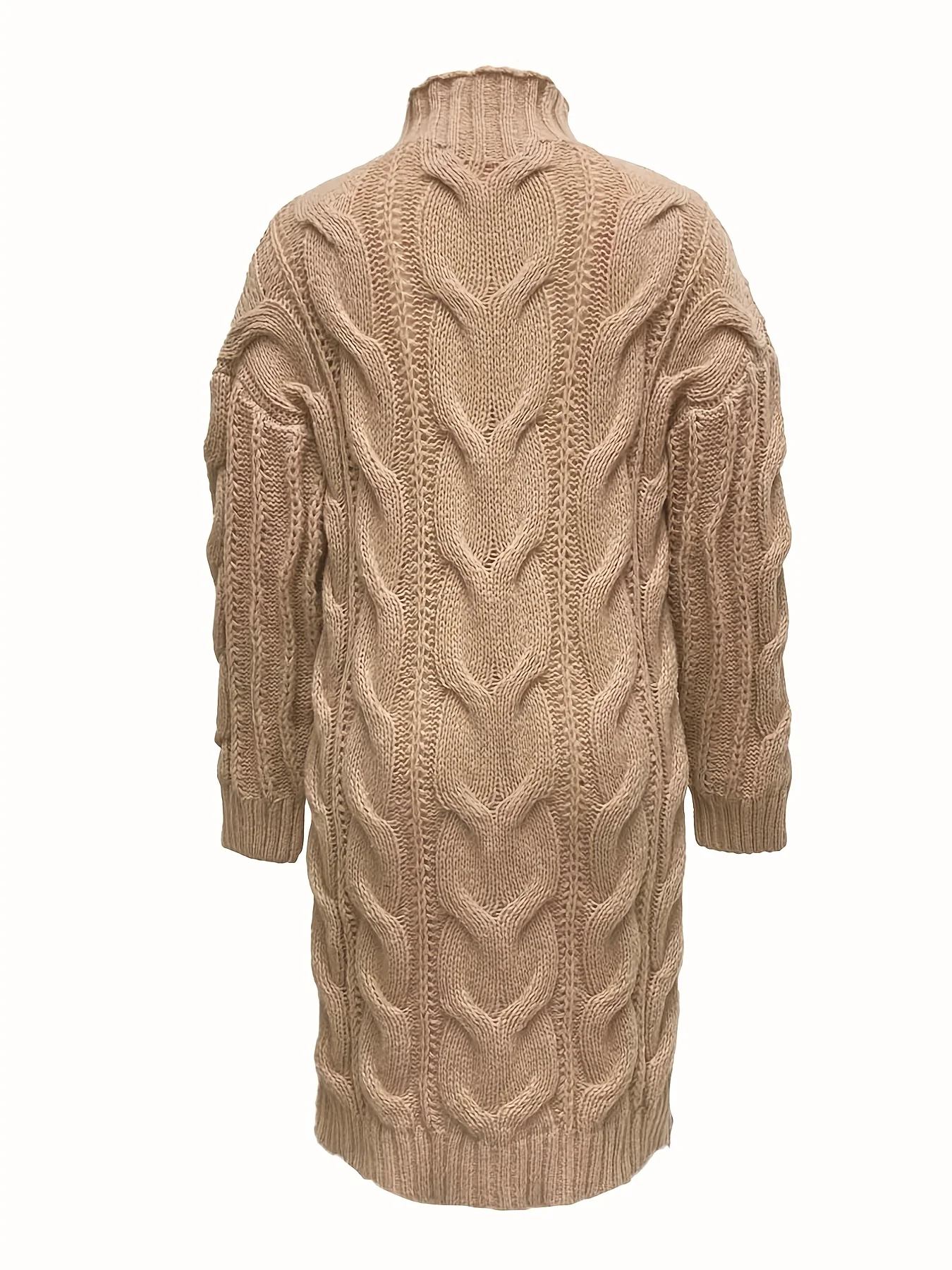 deanwangkt-1 Solid Cable Knit Sweater Dress, Casual High Neck Long Sleeve Dress, Women's Clothing - Deanwangkt