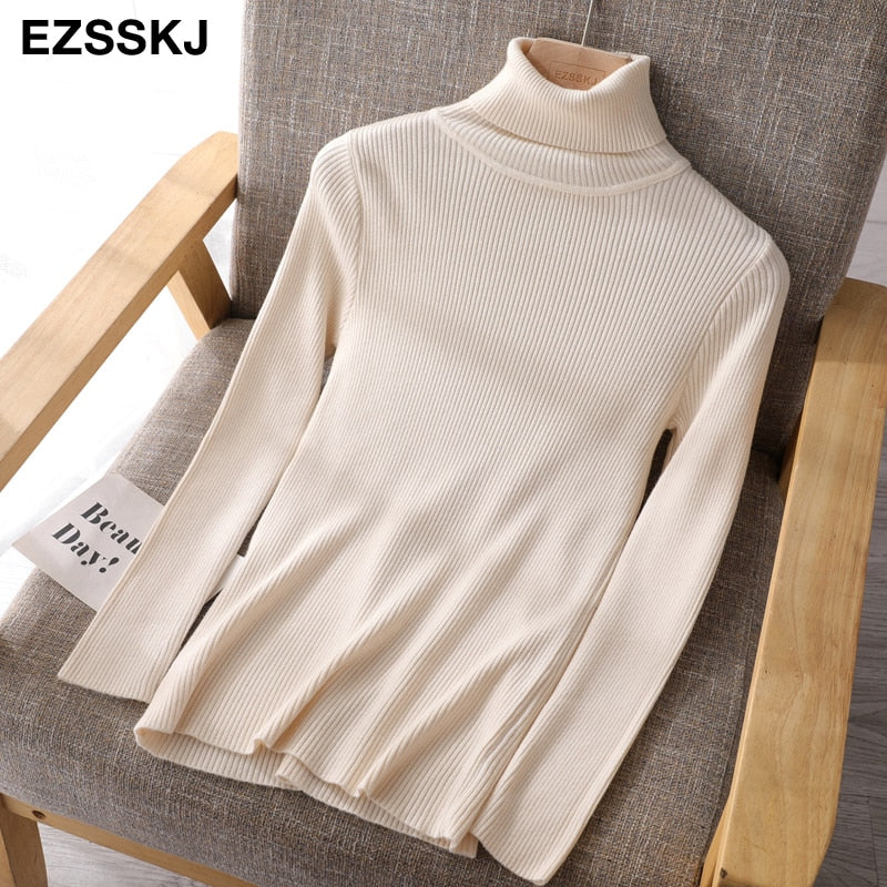 Christmas Gift Deanwangkt Knitted Women turtleneck Sweater Pullovers spring Autumn Basic Women high neck Sweaters Pullover Slim female cheap top - Deanwangkt