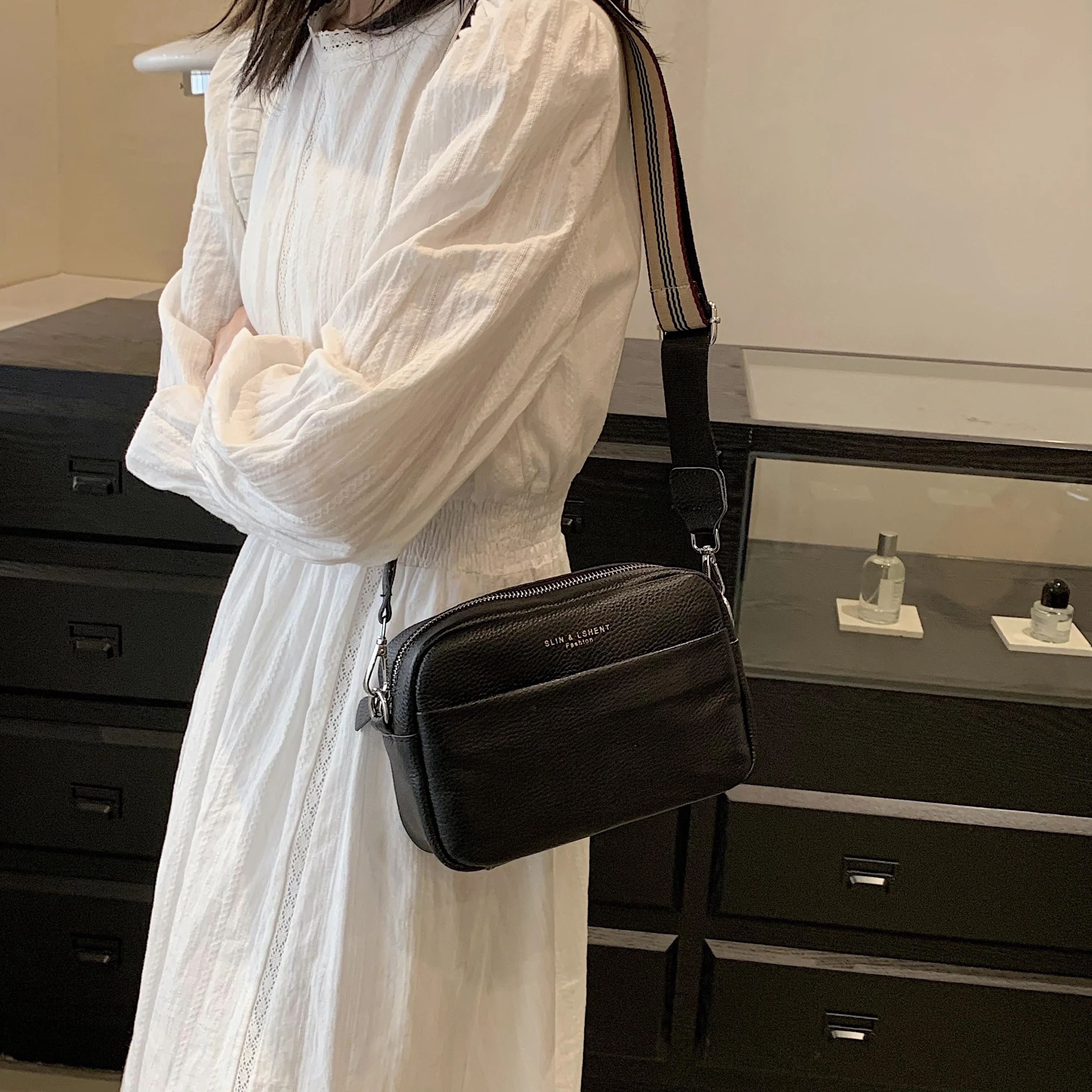 Simple Square Crossbody Bag, Women's Leather Shoulder Bag, Casual Every Day Purse With Zipper - Deanwangkt