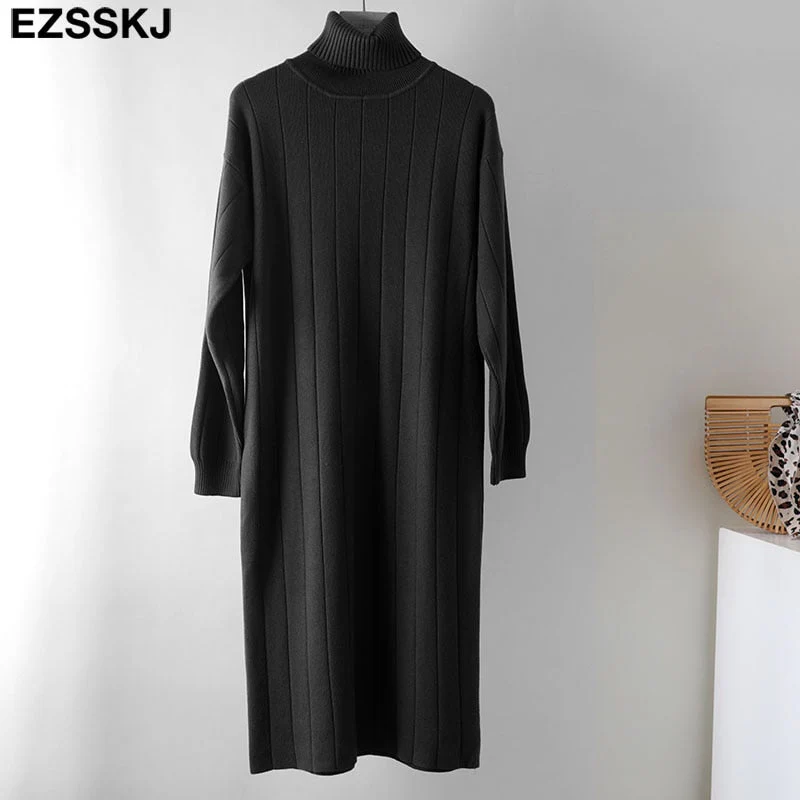Christmas Gift Deanwangkt Autumn Winter long thick Sweater Dress Women turtleneck long Sleeve straight maix Dress female girl warm long dress - Deanwangkt