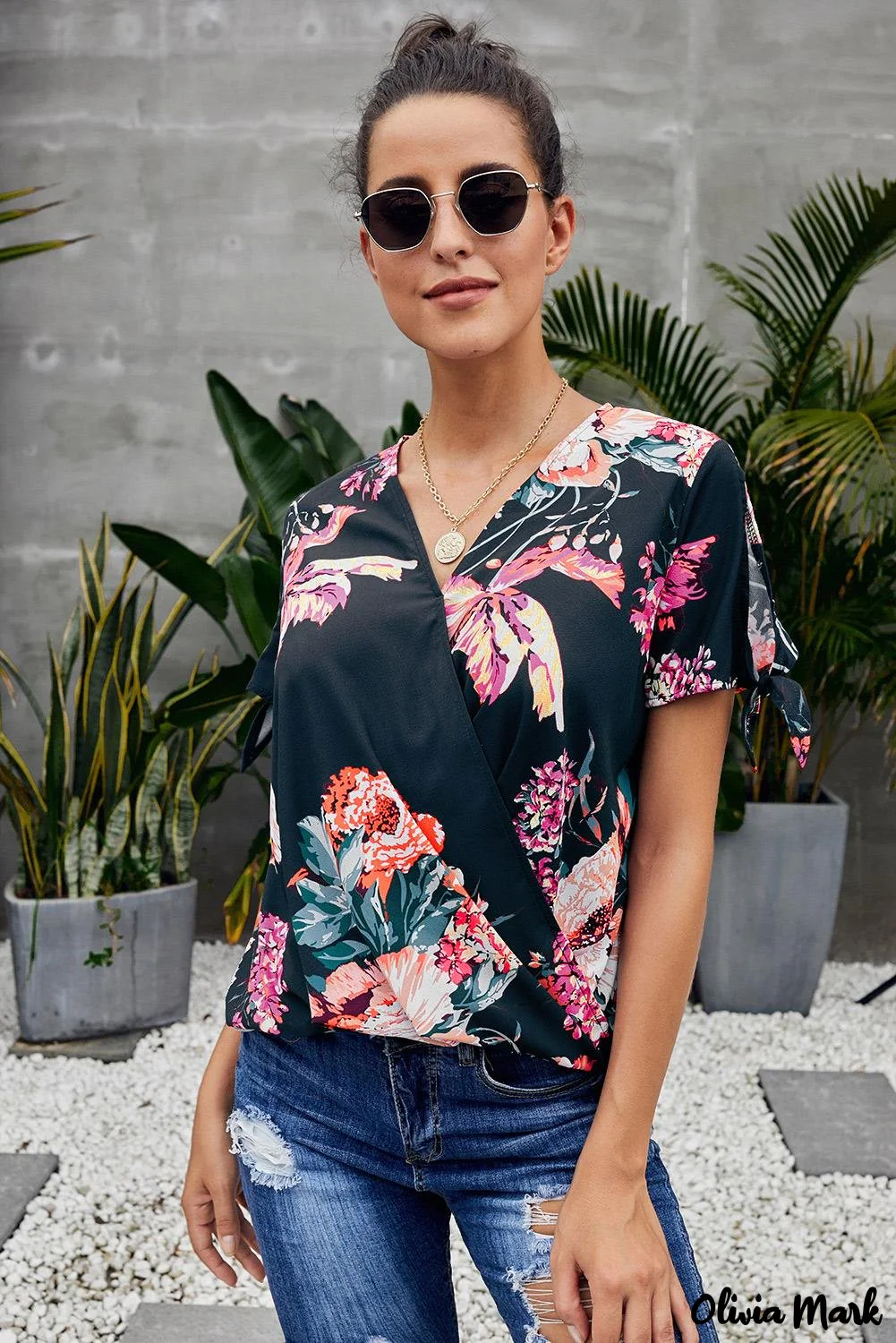 Deanwangkt - Orange Floral Twist Top - Deanwangkt