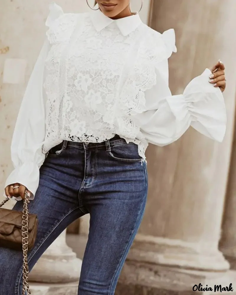 Deanwangkt - Long sleeve lace shirt with ruffle hem - Deanwangkt