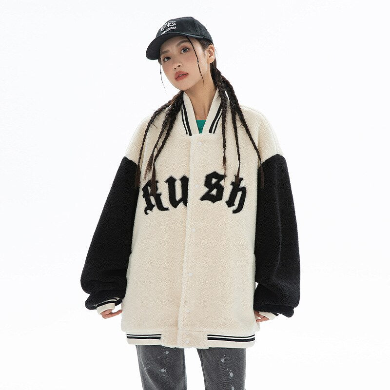 Black Friday Sales Women Parker Fashion Baseball Jacket Jacket Autumn Winter American Embroidered Imitation Lamb Wool Couple's Cotton Jacket - Deanwangkt