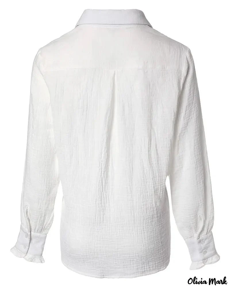 Deanwangkt - Long Sleeve Ruffle Hem Button Down Shirt - Deanwangkt