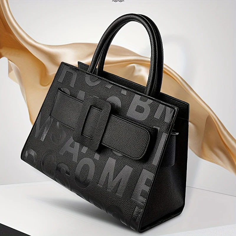 deanwangkt-1 Letter Embossed Handbag, Women's Fashionable Satchel Bag With Zipper, Elegant Shoulder Bag With Adjustable Strap - Deanwangkt