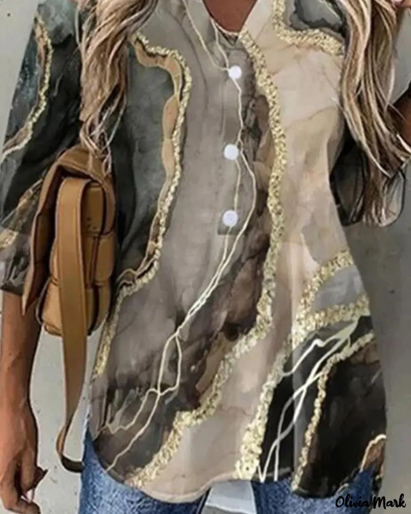 Deanwangkt - Marble Print Long Sleeve Button Down Shirt - Deanwangkt