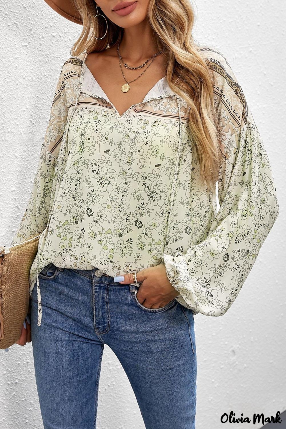 Deanwangkt - Loose puff sleeve shirt with drawstring and floral print - Deanwangkt