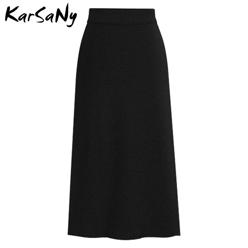 Christmas Gift Autumn Winter Knit Pencil Skirt Women Plus Size High Waist Skirts Womens Knited Split Midi Skirt For Women Autumn 6XL - Deanwangkt