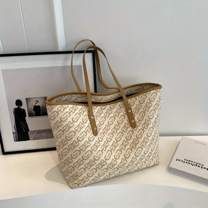 deanwangkt  Vintage Geometric Print Tote Bag, Retro Large Capacity Hobo Bag, Women's Casual Handbag & Shoulder Bag For Commuter - Deanwangkt