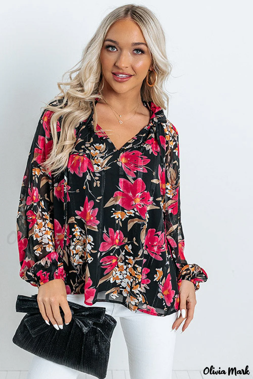 Deanwangkt - Black Floral Ruffle Collar Blouse - Deanwangkt
