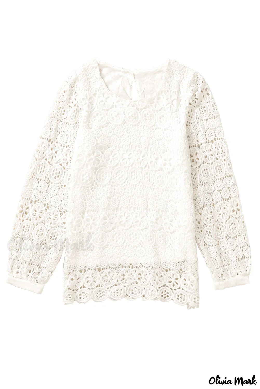 Deanwangkt - Beige Contrast Lace Hollow Out Long Sleeve Blouse - Deanwangkt