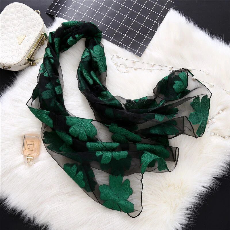 Christmas Gift Deanwangkt New Spring Summer Scarf Women Fashion Leaf Cut Flowers Scarves Elegant Lady's Beach Cove Up Winter Scarf For Women Shawl - Deanwangkt