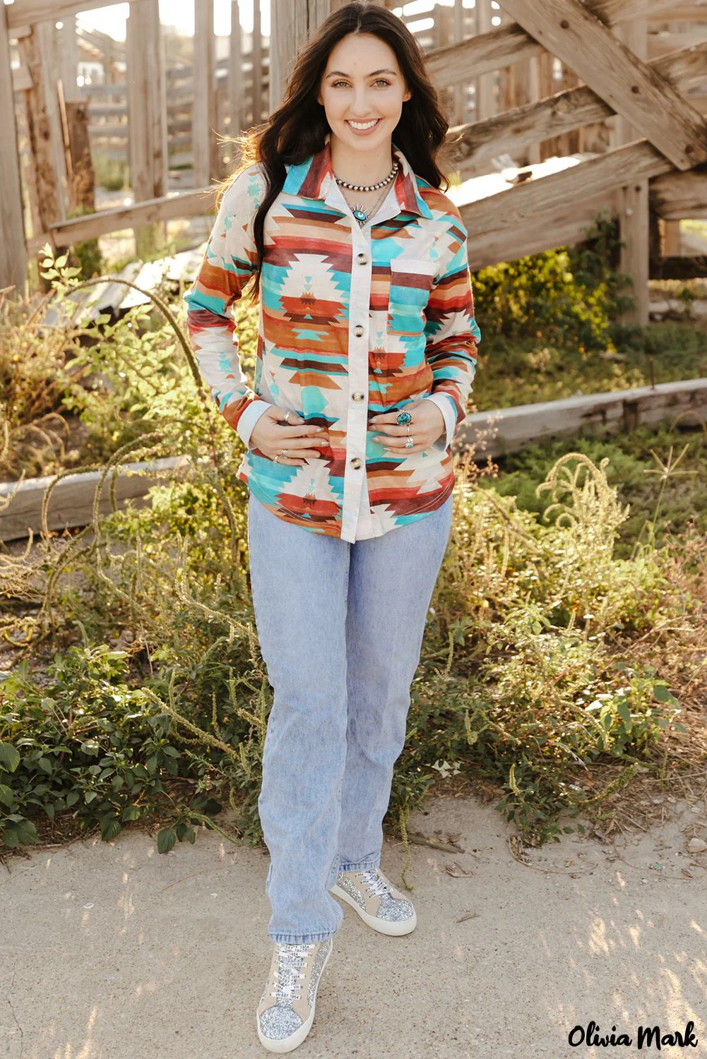 Deanwangkt - Multicolor Aztec Print Long Sleeve Shirt With Button Chest Pocket - Deanwangkt