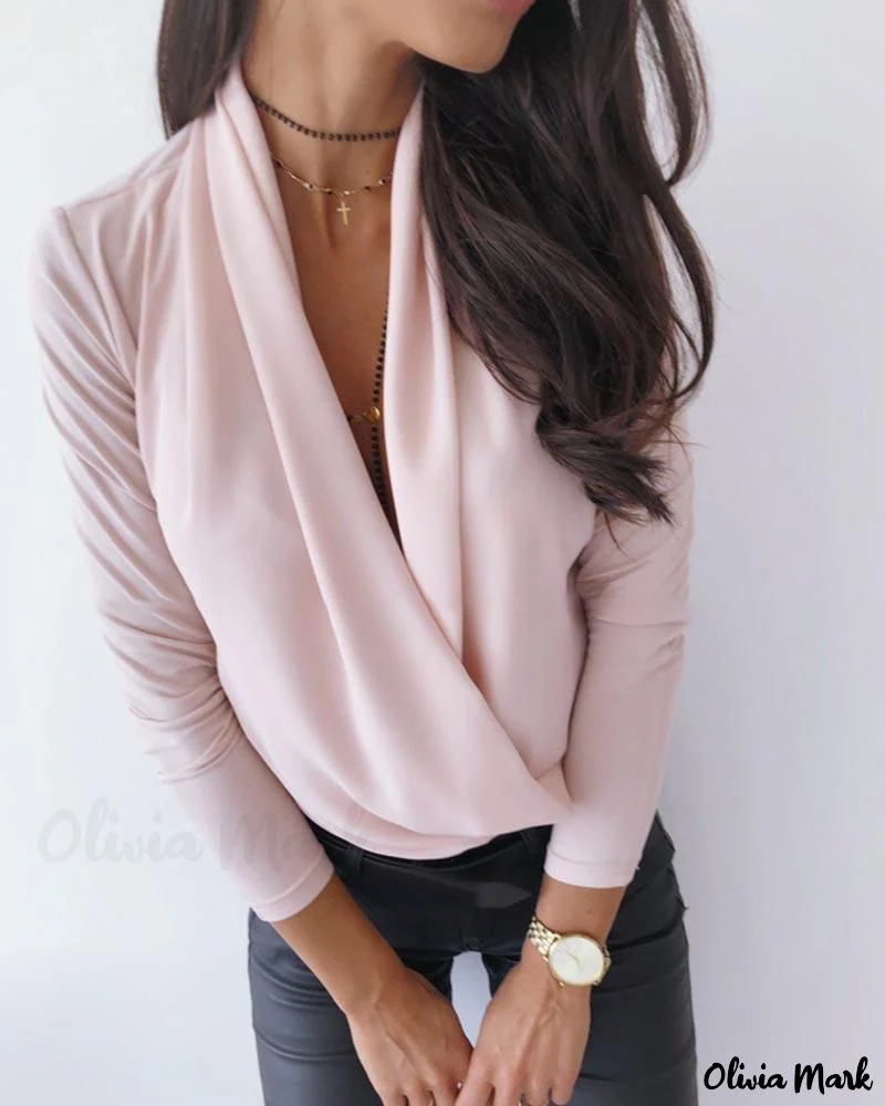 Deanwangkt - Solid Plunge Long Sleeve Ruched Blouse - Deanwangkt