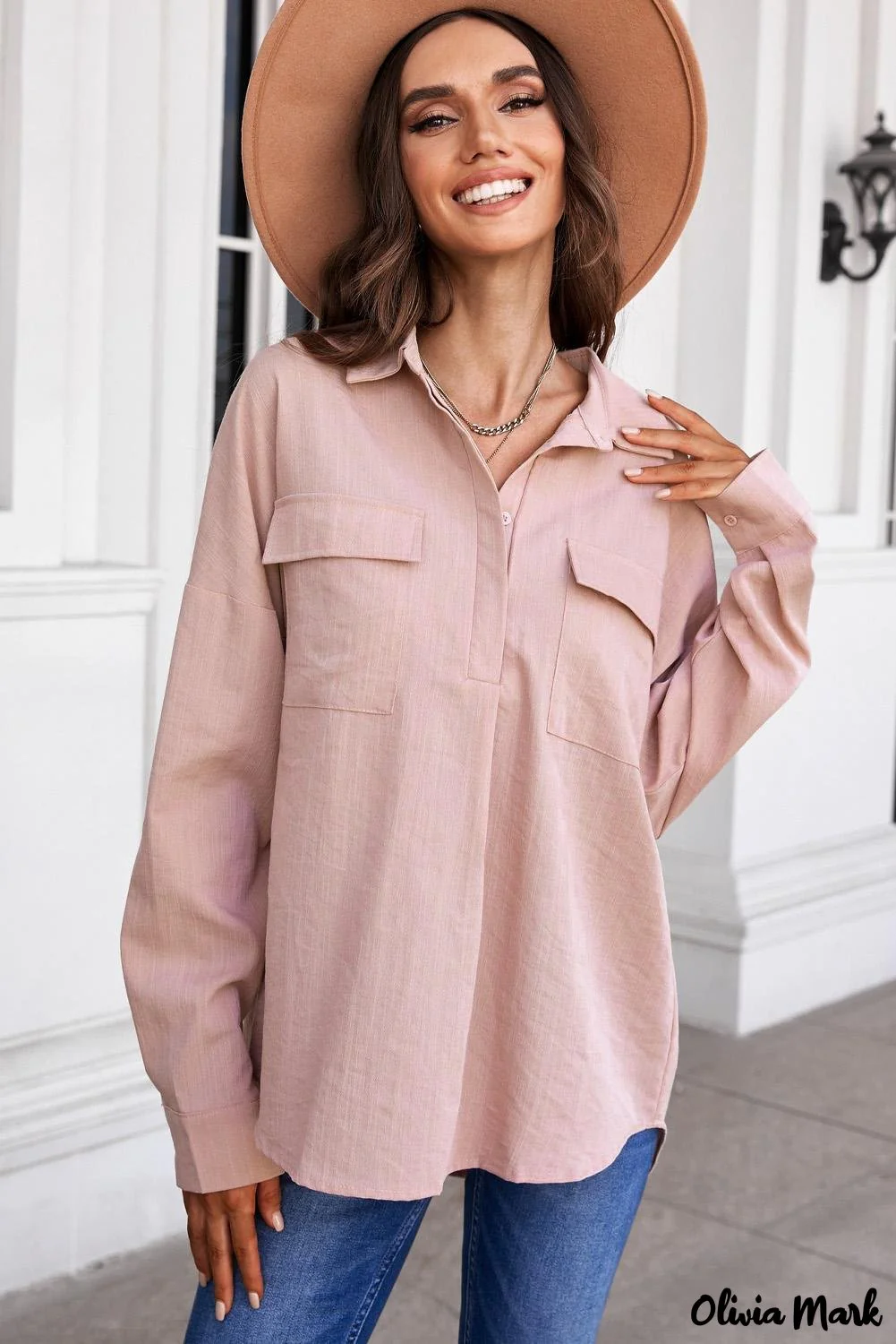 Deanwangkt - Khaki button down long sleeve shirt with pocket - Deanwangkt