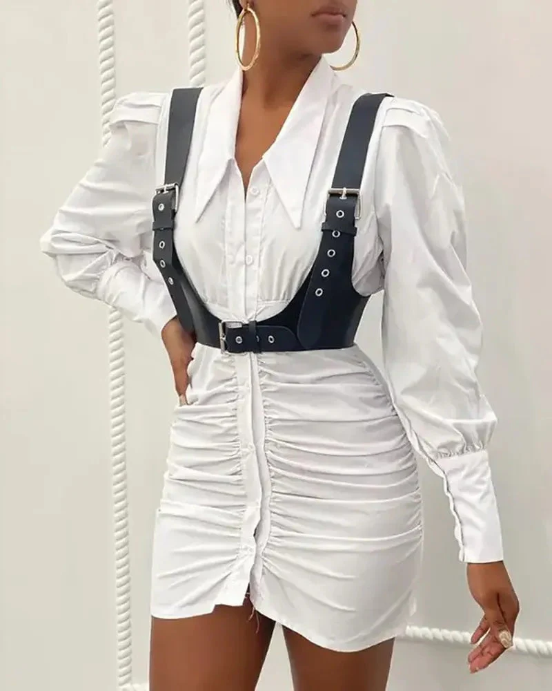 Deanwangkt - Shirred and buttoned long sleeve shirt with corset - Deanwangkt