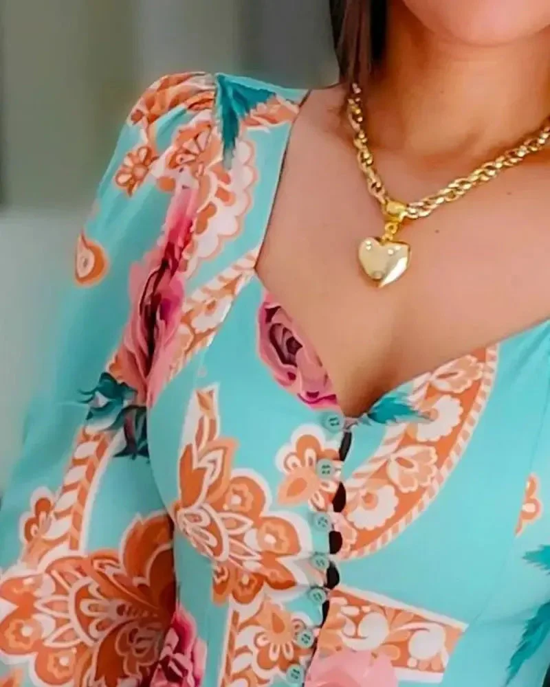 Deanwangkt - Button front top with puff sleeves and floral print - Deanwangkt
