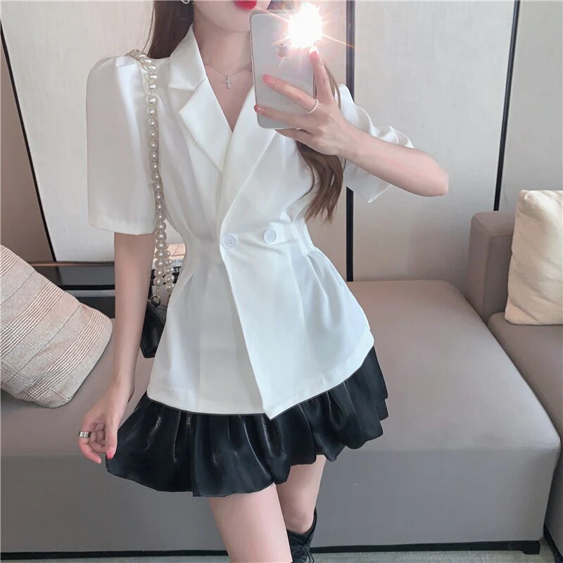 Christmas Gift 2PCS Sets For Women Blazer Coat Skirts Summer Deanwangkt New Fashion OL Elegant Short Sleeve Slim Coat Suits Female Clothing Set 5319# - Deanwangkt