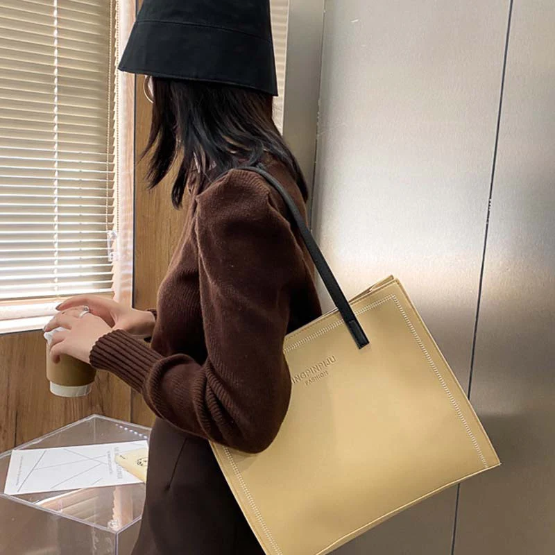 deanwangkt  Classic Minimalist Tote Square Bag, All-Match Textured Shoulder Bag, Women's Daily Work Bag - Deanwangkt