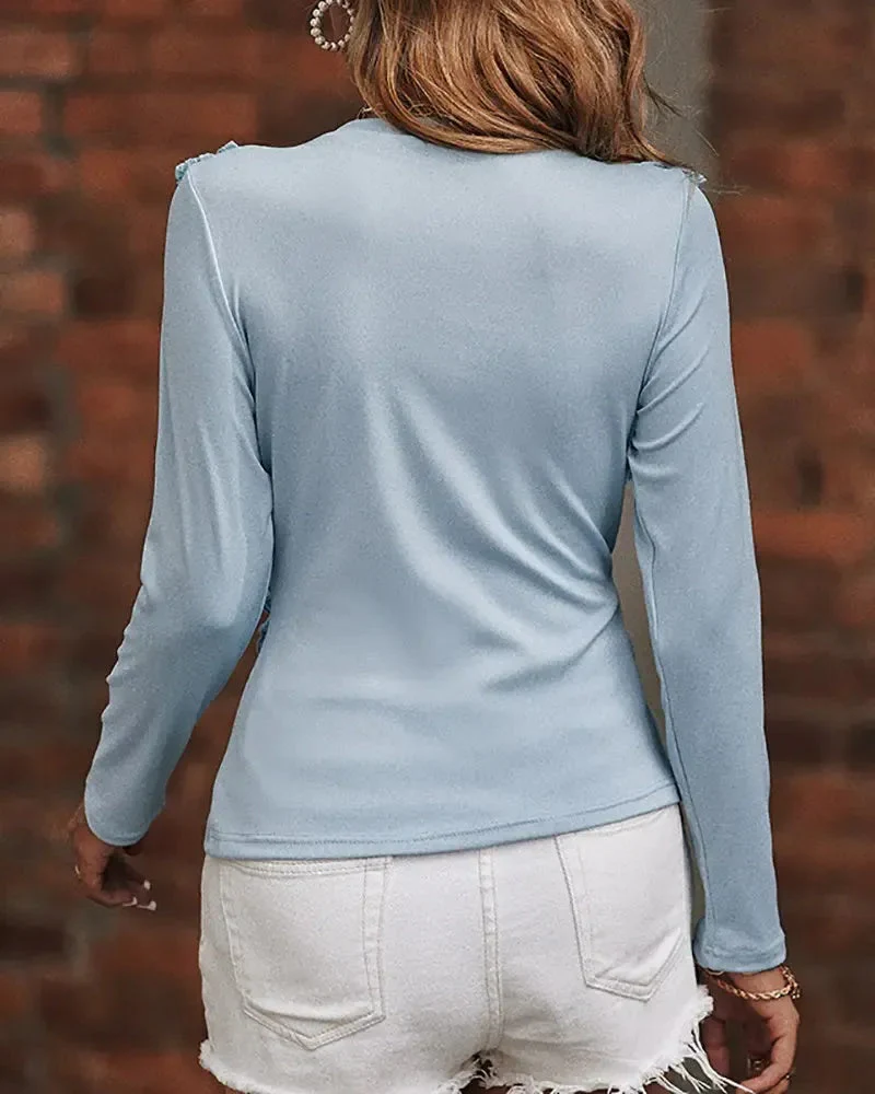 Deanwangkt - Eyelet Embroidered Long Sleeve Top with Ruffle Hem - Deanwangkt