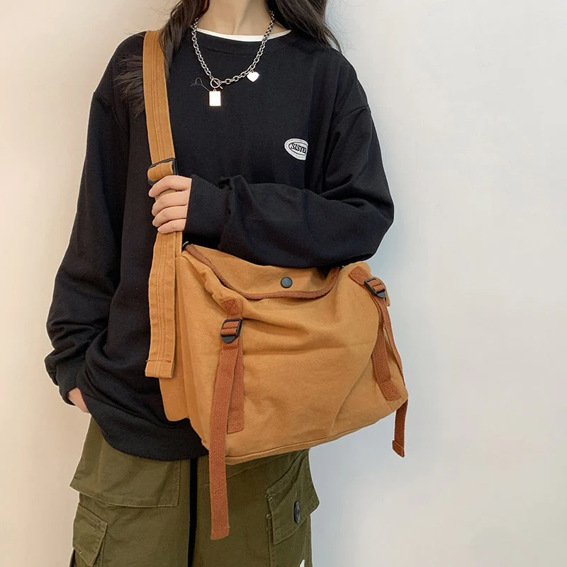 Back To College Deanwangkt Large Capacity Canvas Shoulder Bag Casual Simple Women's Messenger Bags Solid Color Crossbody Bag Fashion Ladies Handbag - Deanwangkt
