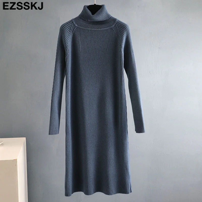 Christmas Gift Deanwangkt Autumn Winter long thick Sweater Dress Women turtleneck long Sleeve straight maix Dress female girl warm long dress - Deanwangkt