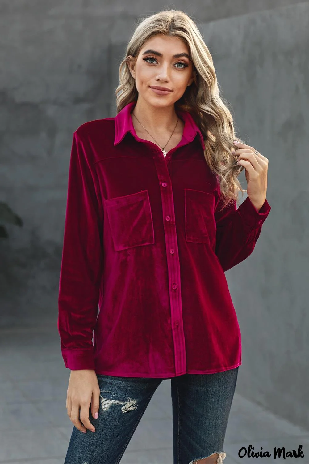 Deanwangkt - Navy Velvet Button Pocket Long Sleeve Shirt - Deanwangkt