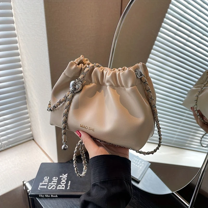 Niche Design Mini Crossbody Chain Bag, Solid Color Shoulder Bag, Pu Leather Women's Purse For Daily Use - Deanwangkt