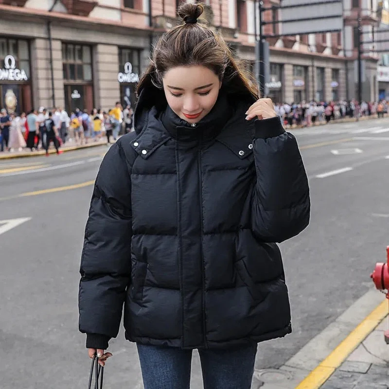 Christmas Gift Deanwangkt New Short Winter Jacket Women Warm Hooded Down Cotton Jacket Parkas Female Casual Loose Korean Cotton-padded Coat Outwear - Deanwangkt