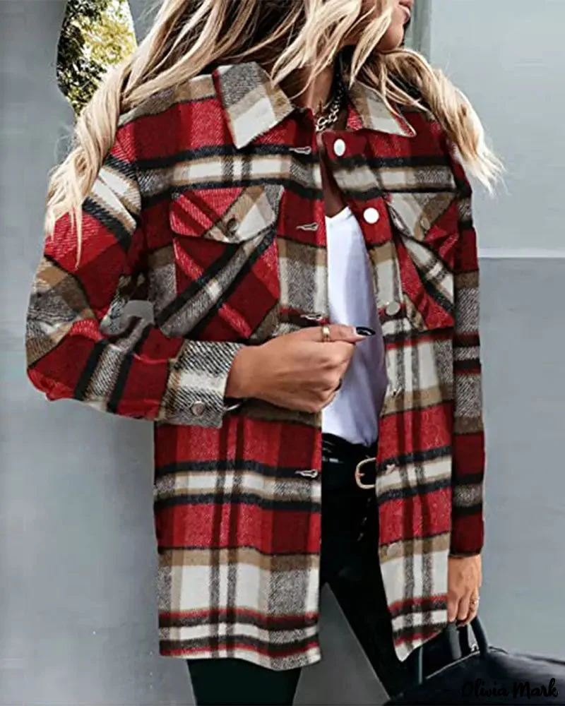 Deanwangkt - Plaid Print Long Sleeve Button Up Jacket - Deanwangkt