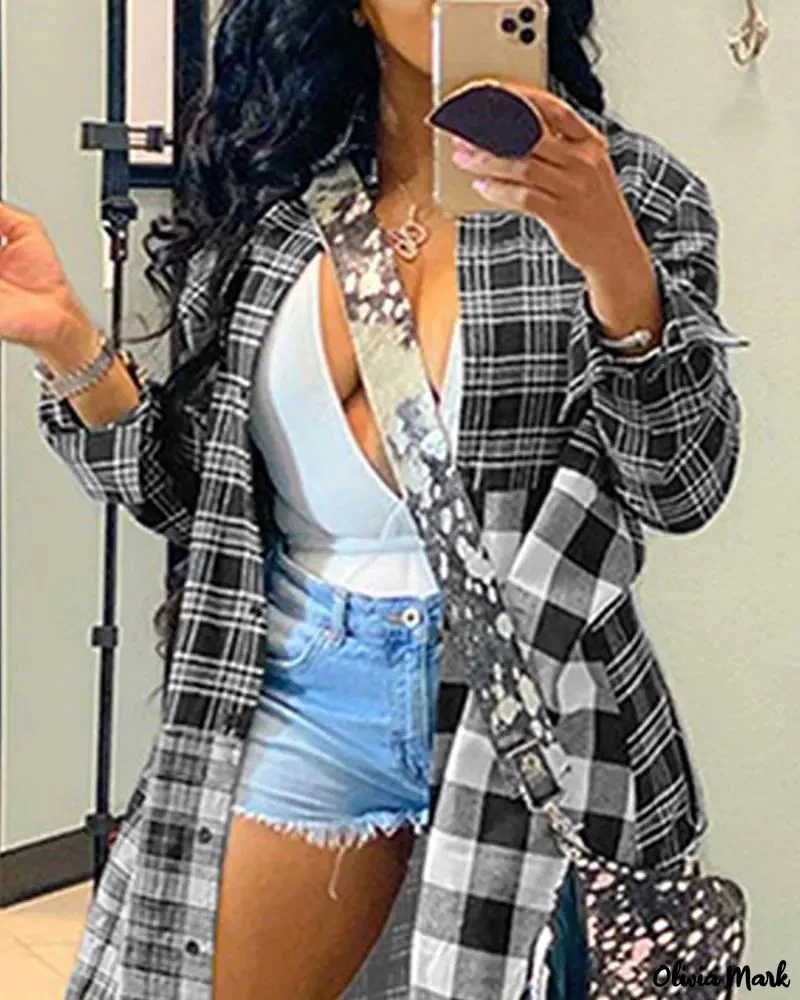 Deanwangkt - Long jacket in color block check print - Deanwangkt