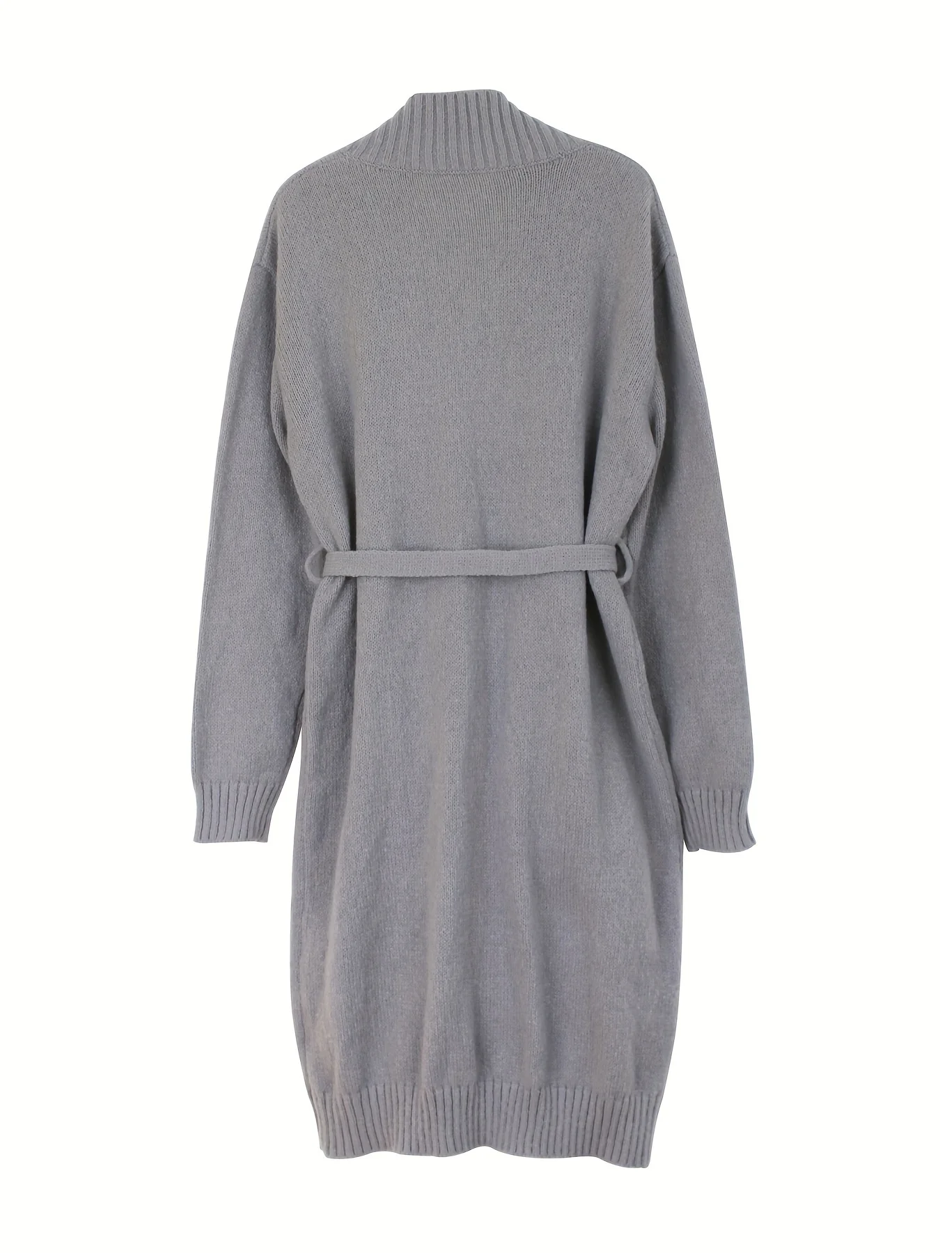 deanwangkt-1  Solid Open Front Knit Belted Cardigan, Casual Long Sleeve Cardigan For Fall & Winter, Women's Clothing - Deanwangkt