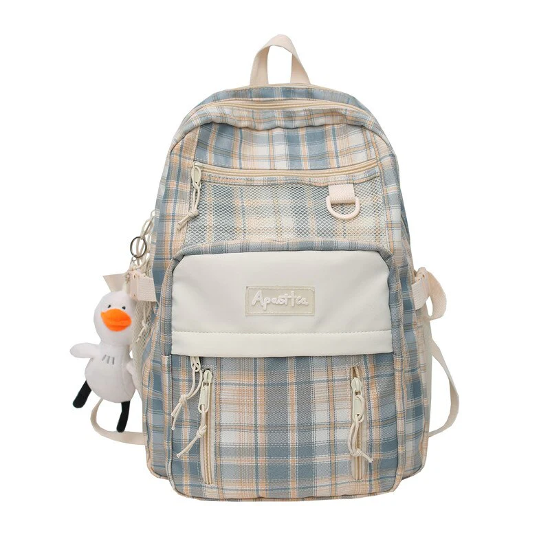 Back to school backpack Cute Girl Lattice Travel Bag Fashion Lady Kawaii Book Trendy College Cool Female Plaid Laptop Bag - Deanwangkt