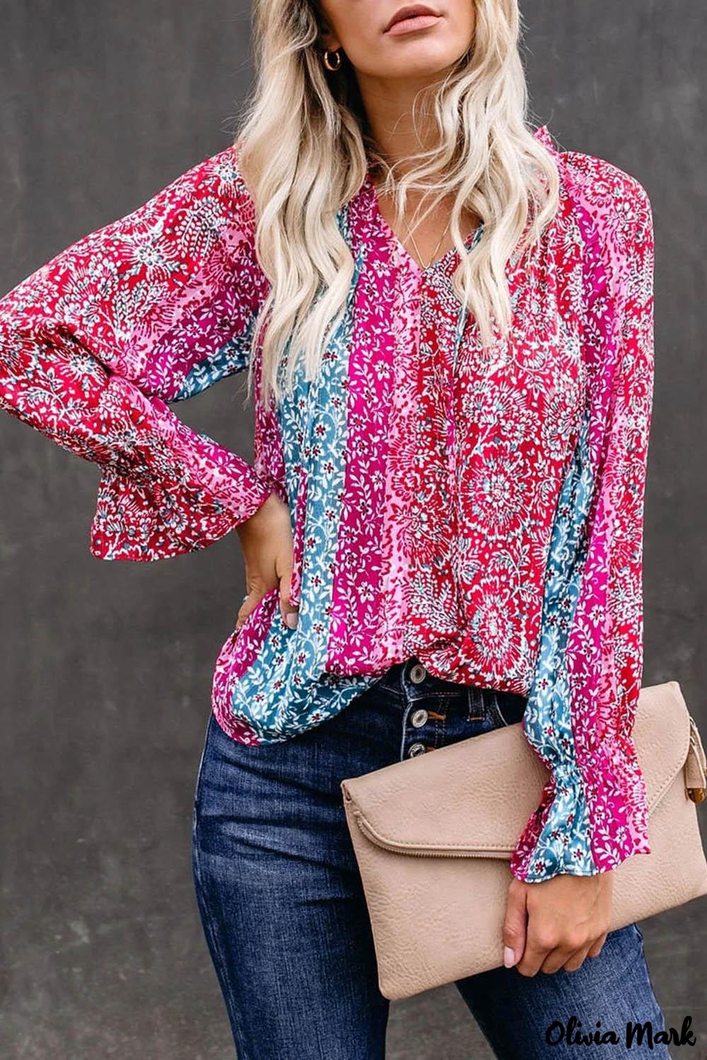 Deanwangkt - Pink Printed Split Collar Blouse - Deanwangkt