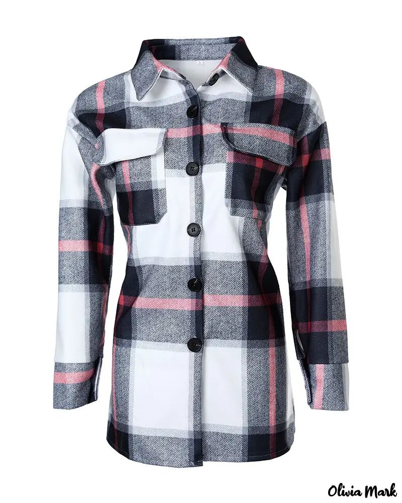 Deanwangkt - Plaid Print Pocket Button Pattern Long Sleeve Jacket - Deanwangkt