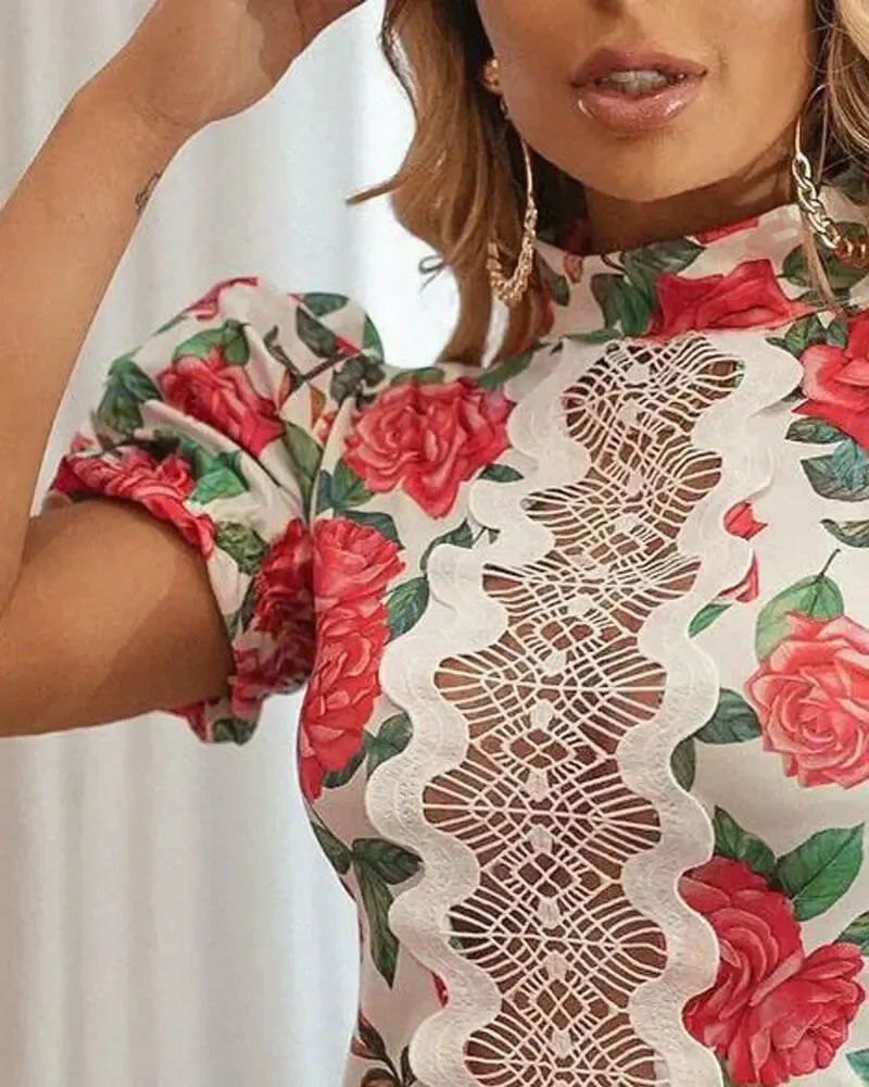 Deanwangkt - Floral-print guipure lace puff-sleeve top - Deanwangkt