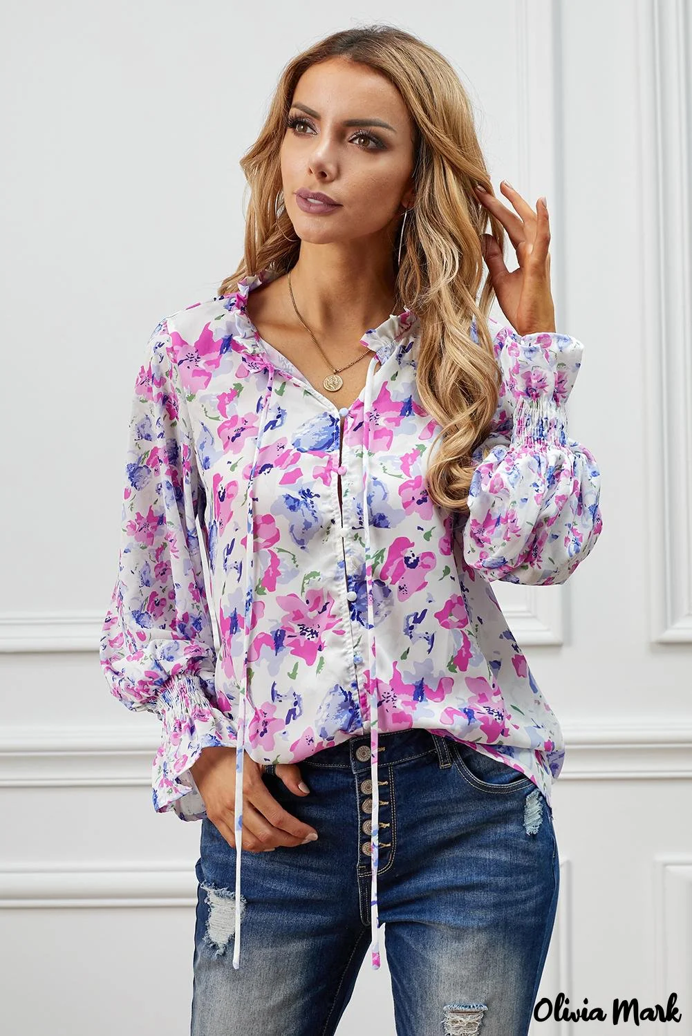 Deanwangkt - Cakewalk Rose Floral Smocked Blouse - Deanwangkt