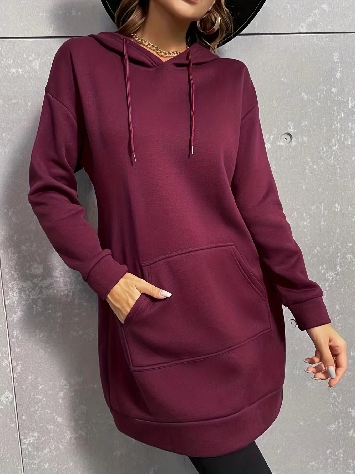 deanwangkt-1  Solid Drawstring Hoodie, Casual Long Sleeve Kangaroo Pockets Hoodie, Women's Clothing - Deanwangkt