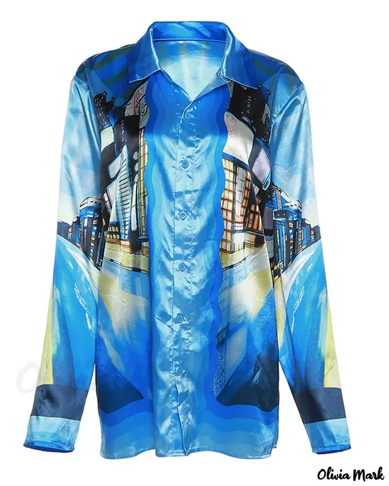 Deanwangkt - Long Sleeve Graphic Print Button Down Shirt - Deanwangkt